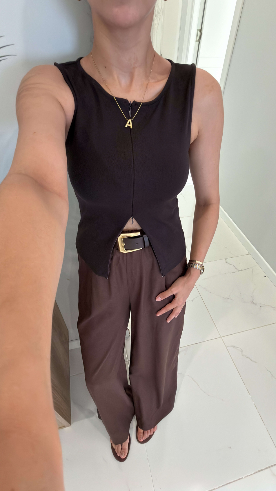 Dlvin Binna Koyu Kahve Fermuar Detaylı Bluz