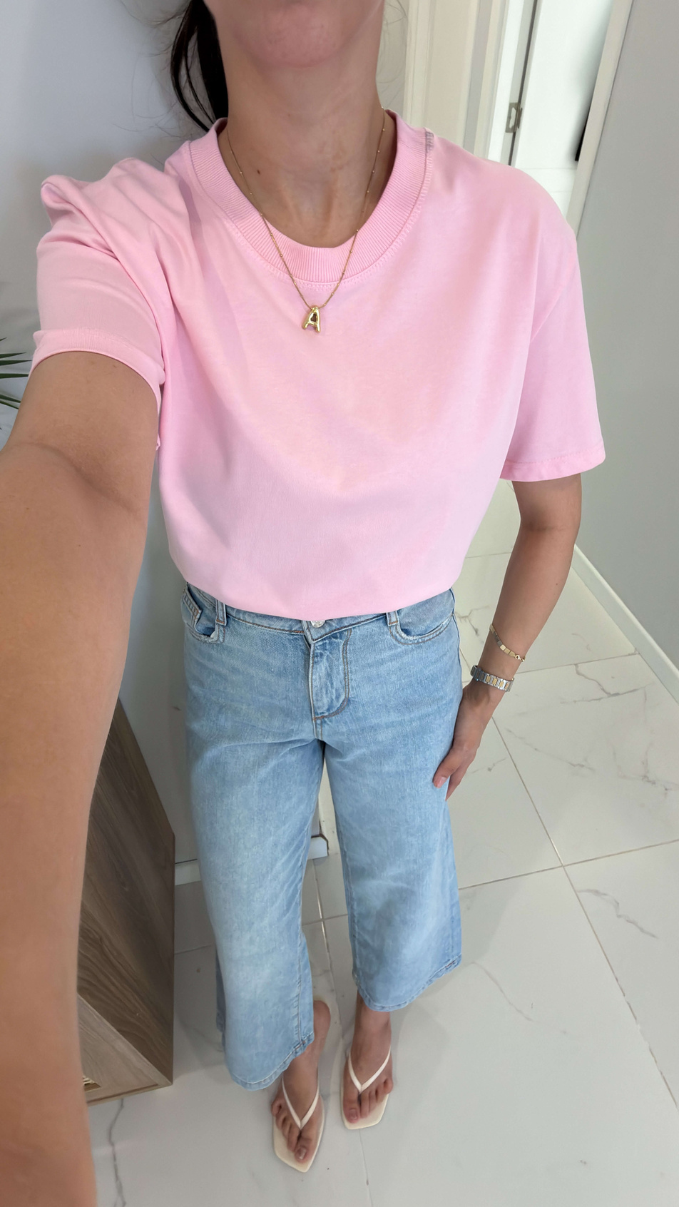 Dlvin Giola Toz Pembe Dekoratif Dikişli Bisiklet Yaka Tişört