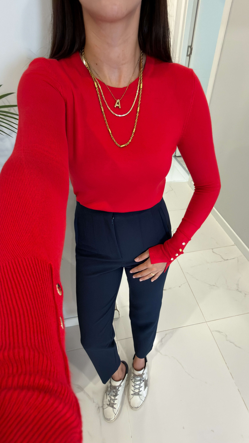Dlvin Sodde Kırmızı Kol Detaylı Triko