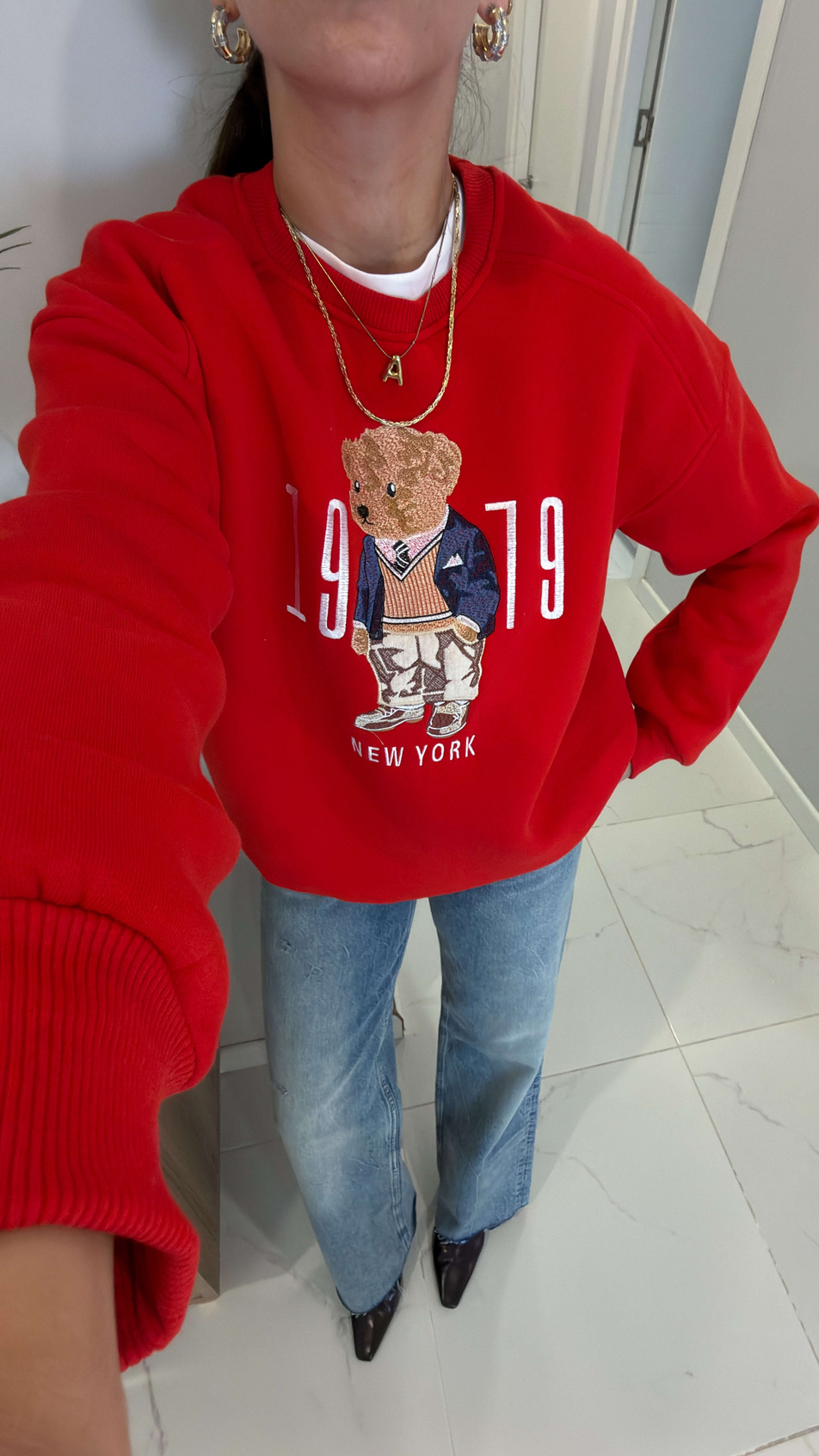 Dolted Kırmızı Teddy Baskılı Sweat