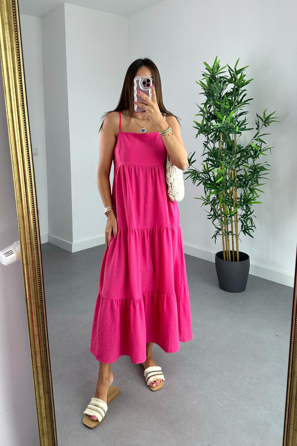 Kiko Pembe İp Askılı Keten Elbise