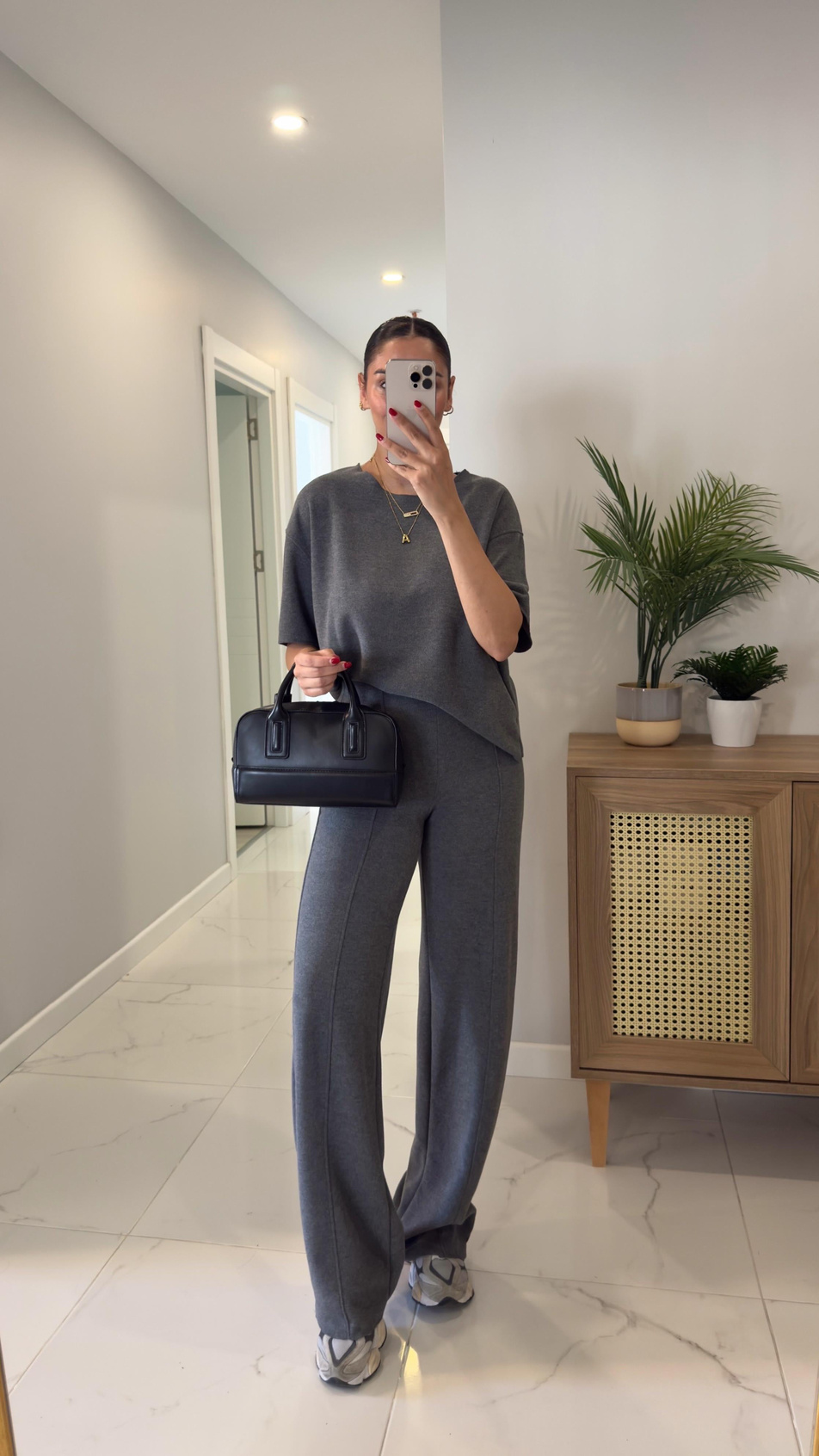 Emma Gri Fitilli Basic Pantolon Takım