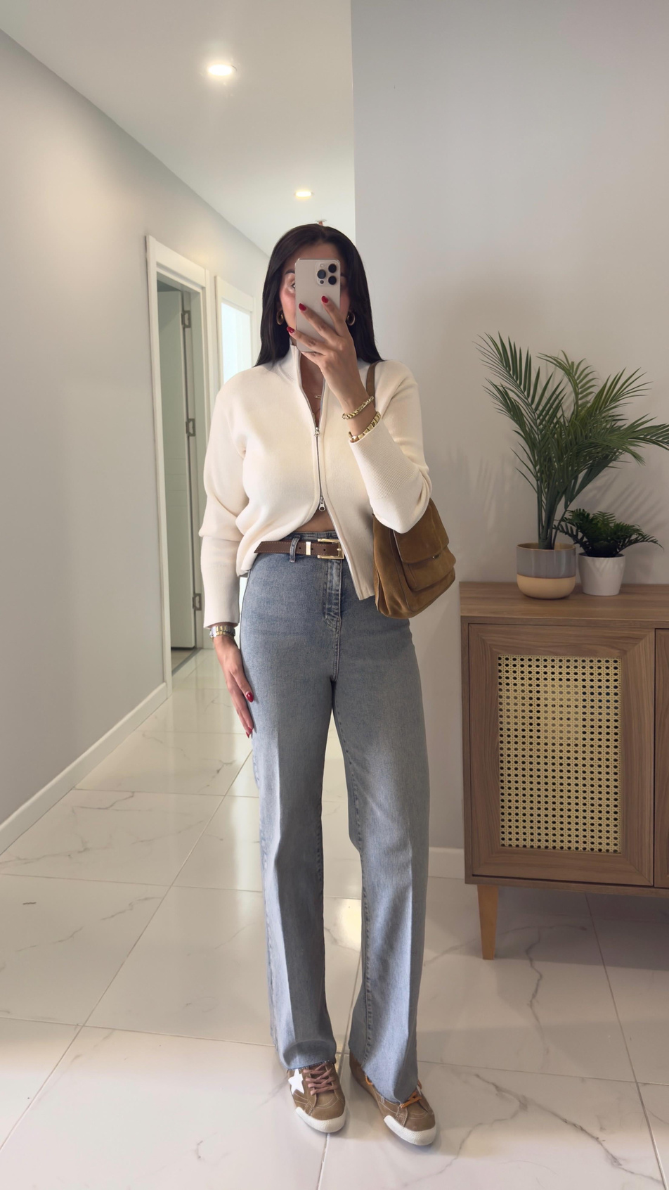 Gita Mavi Tint Kemerli Kesik Paça Straight Jean
