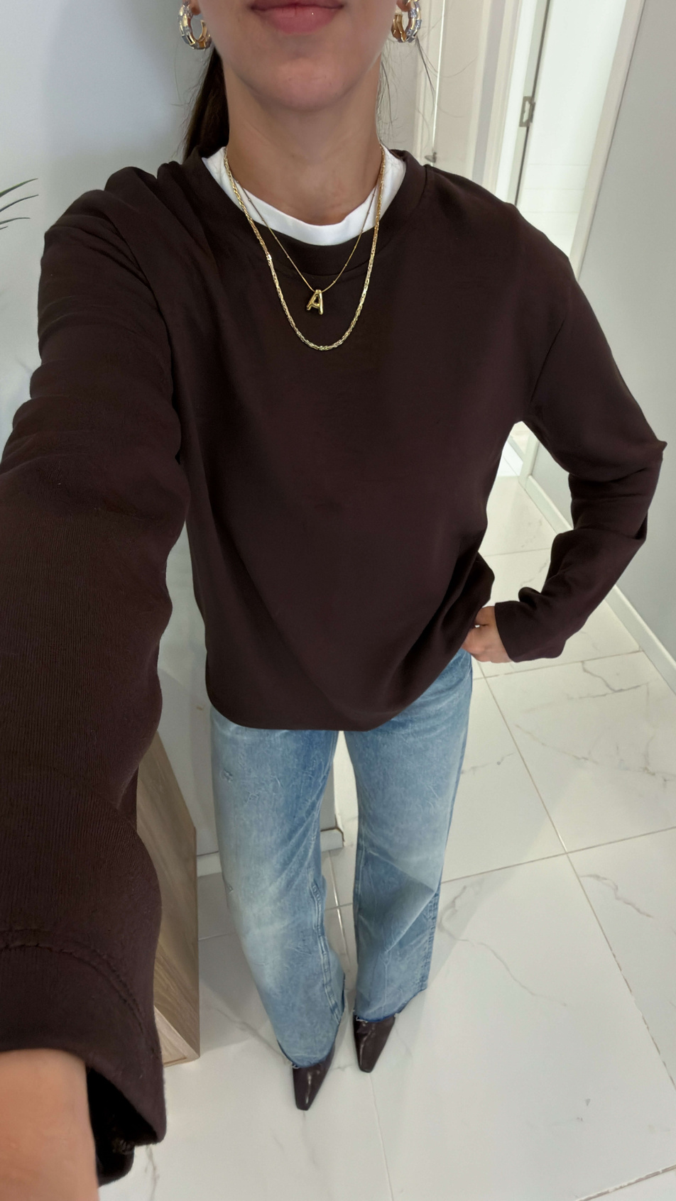 Hisna Kahve Uzun Kollu Basic Sweat