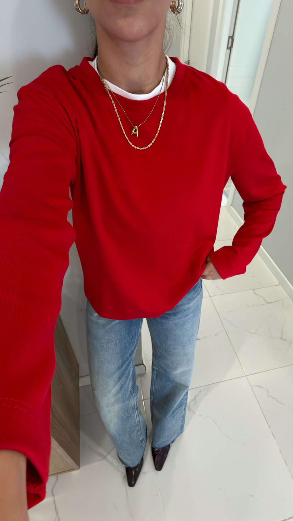 Hisna Kırmızı Uzun Kollu Basic Sweat