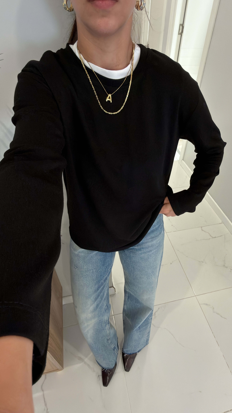 Hisna Siyah Uzun Kollu Basic Sweat