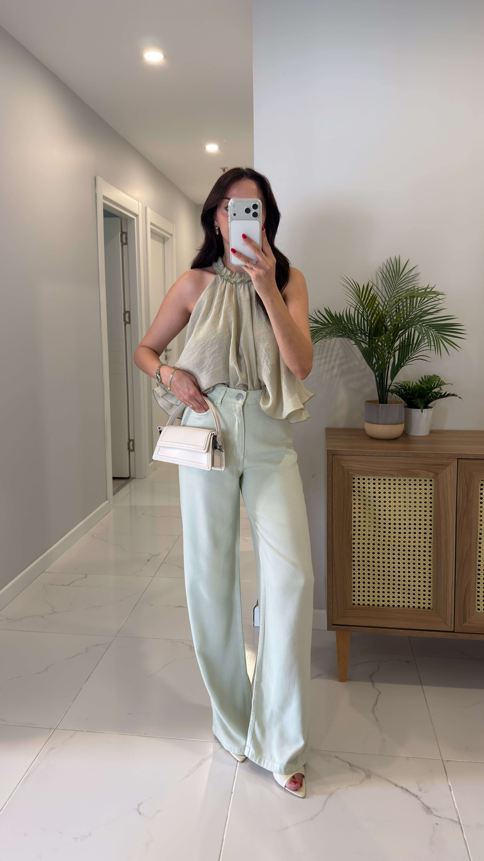 Hulle Mint Yeşil Tensel Palazzo Jean