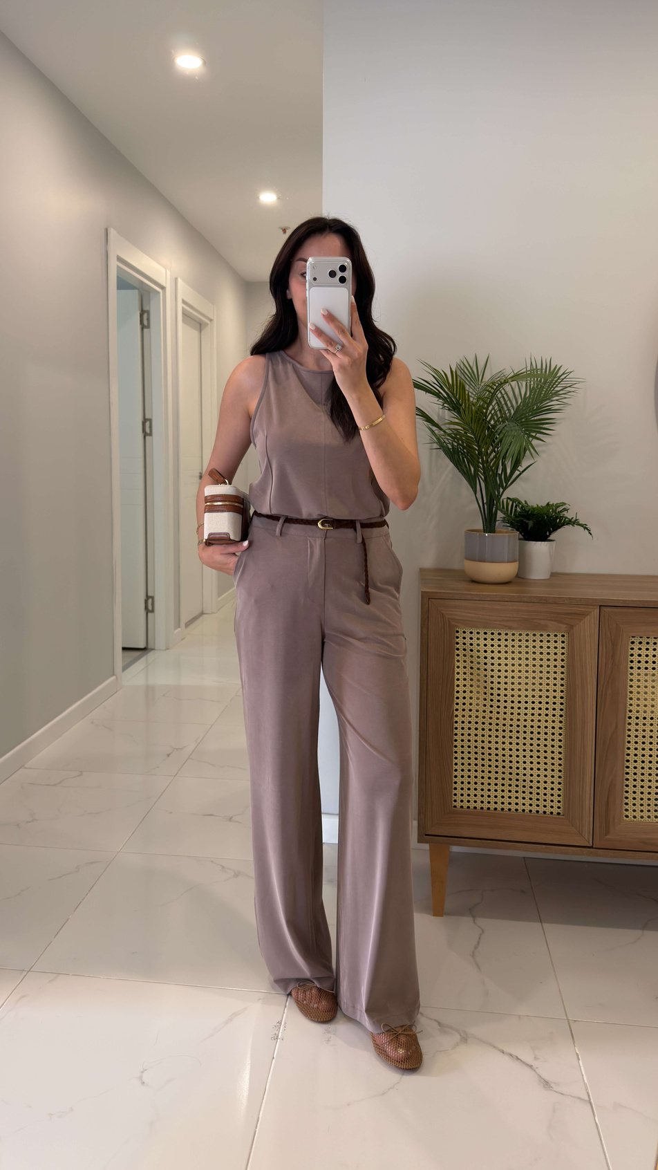 Janly Vizon Kemerli Bluz Pantolon Takım