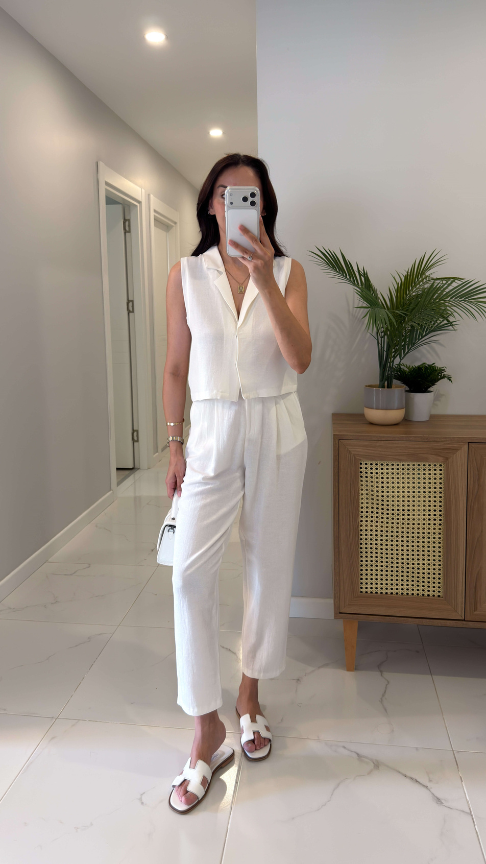 Joylie Kırık Beyaz Mavi Çıtçıt Düğme Detaylı Keten Takım