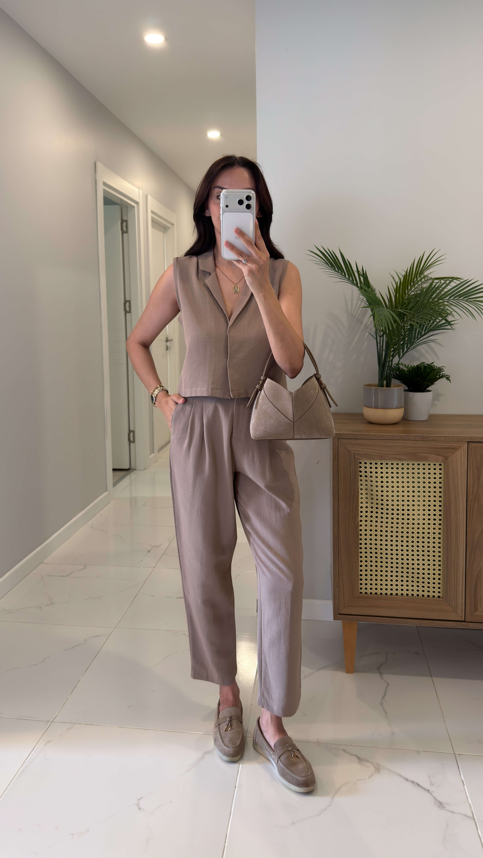 Joylie Vizon Çıtçıt Düğme Detaylı Keten Takım