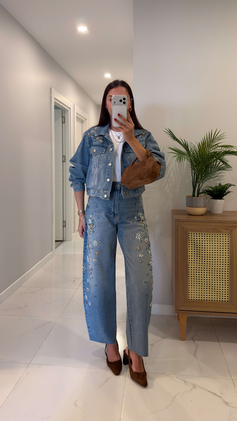 Lapus Mavi Taşlı Denim Ceket Pantolon Takım
