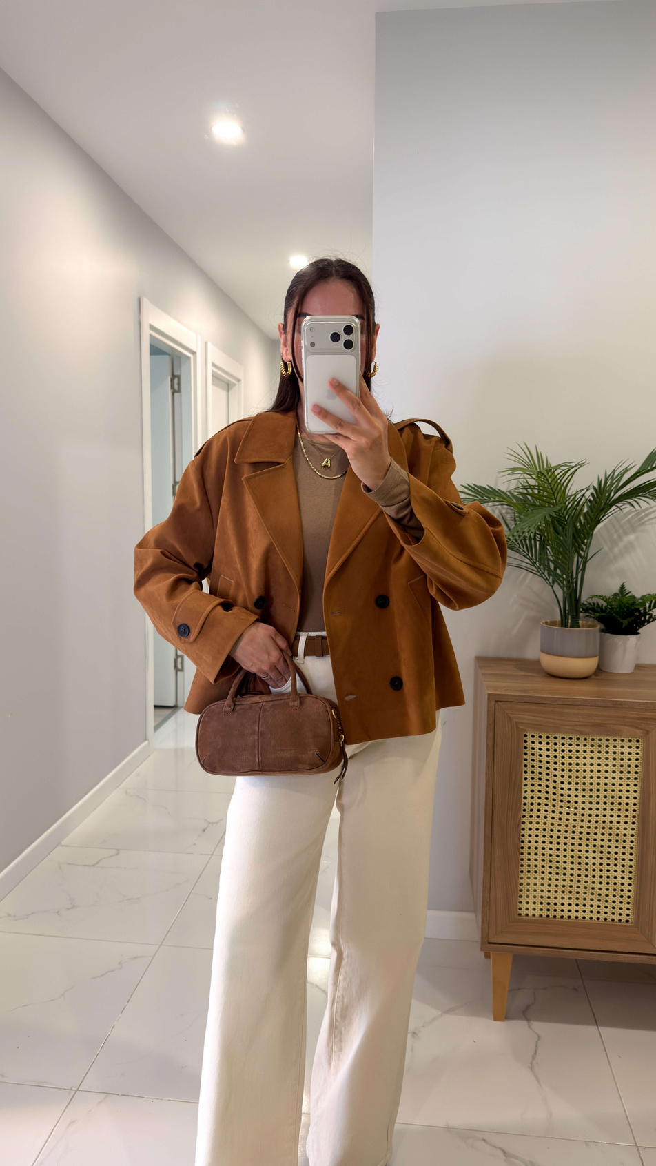 Lersa Camel Düğmeli Kısa Süet Ceket