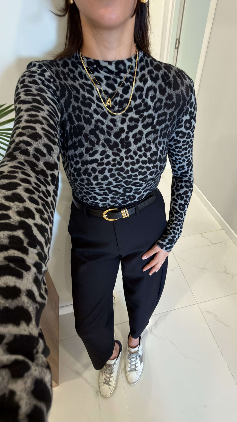Liwra Gri Transparan Leopar Desenli Bluz