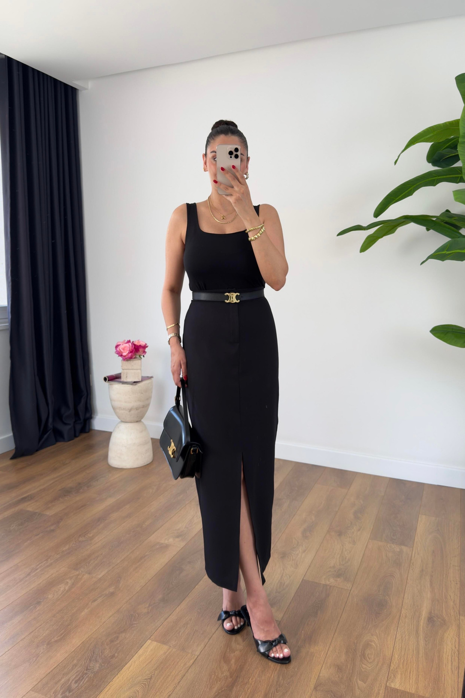 Lolita Siyah Önden Yırtmaç Detaylı Maxi Boy Etek