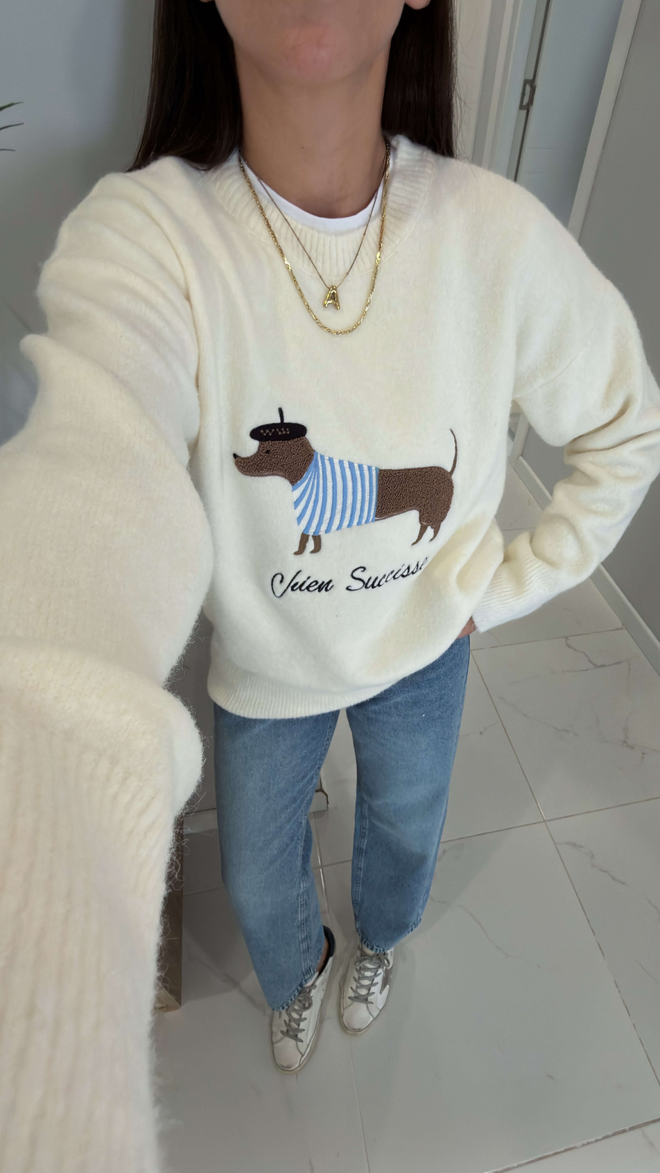 Lucky Ekru Dog Figürlü Triko