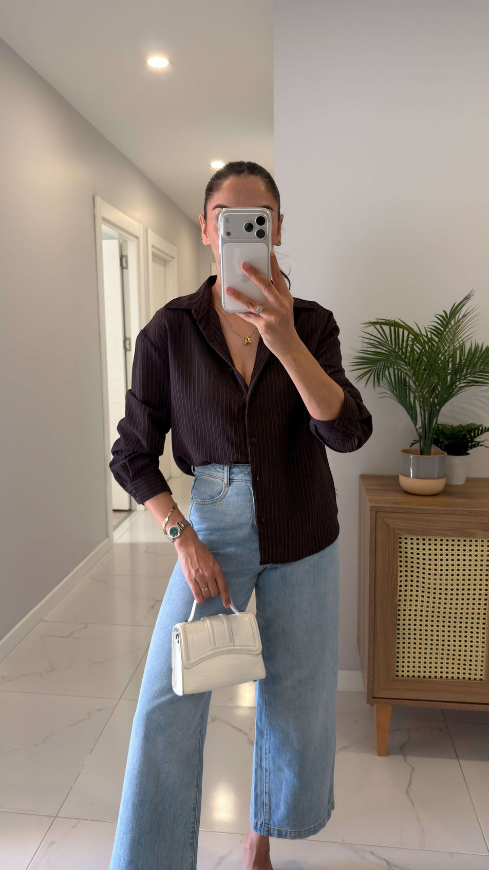 MD Botse Kahve Çizgili Gömlek