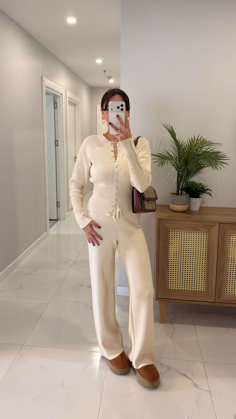 MD Della Ekru Çıtçıt Detaylı Triko Pantolon Takım