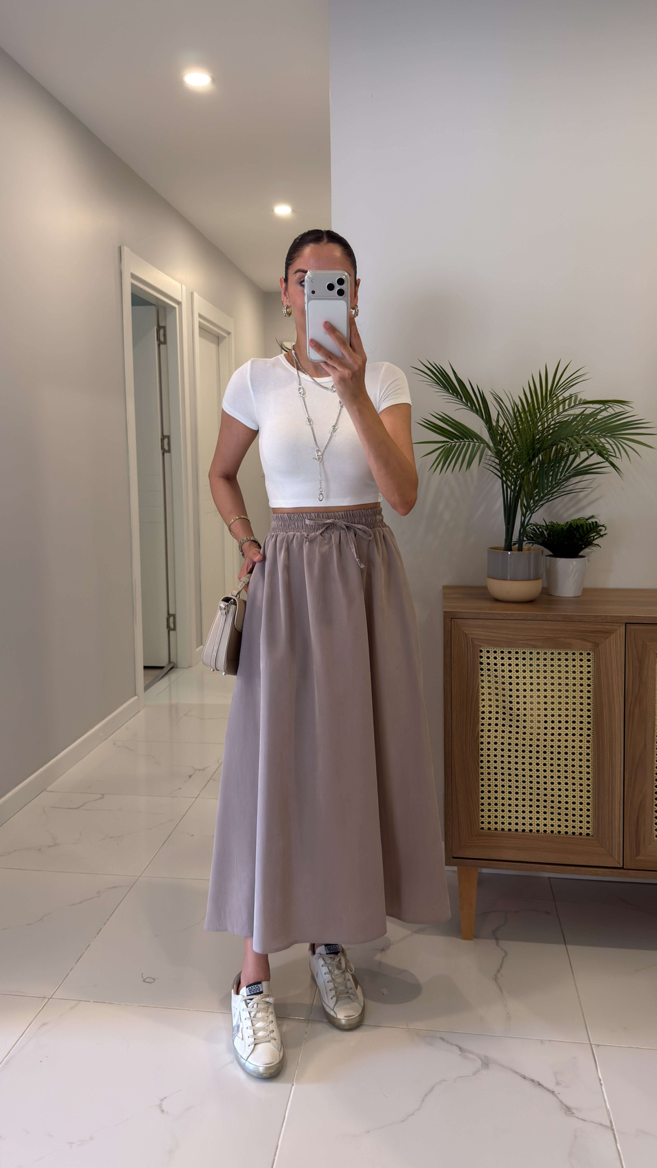 Md Violetta Taş Beli Lastikli Tensel Etek