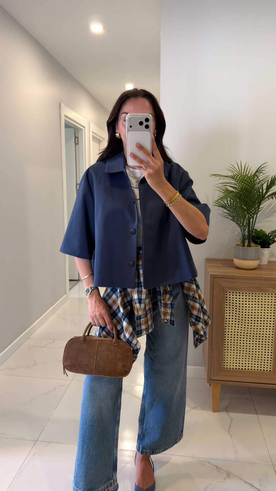 Milasa Lacivert Oversize Crop Ceket