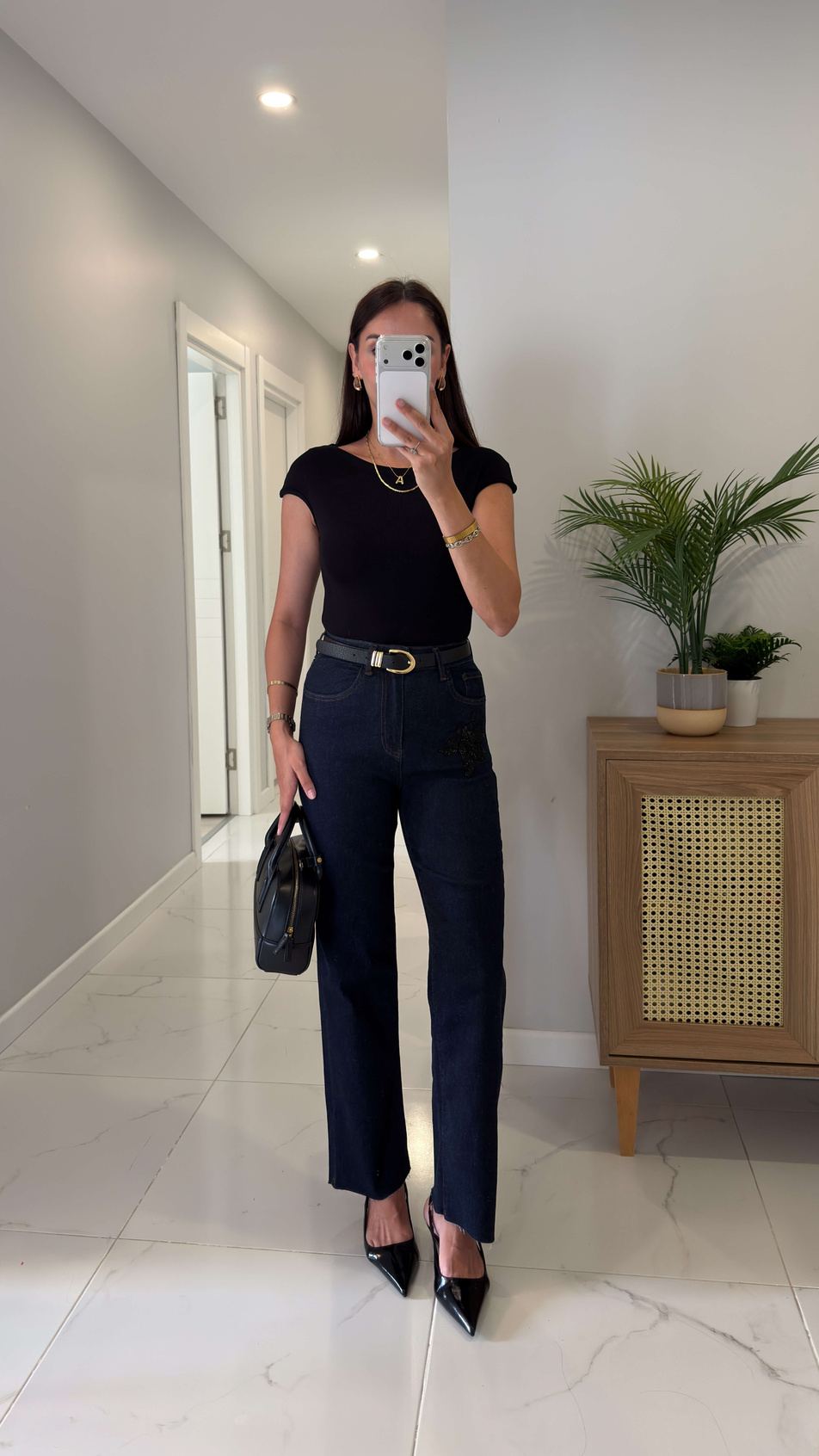 Modes Dark Blue Boncuklu Kesik Paça Jean