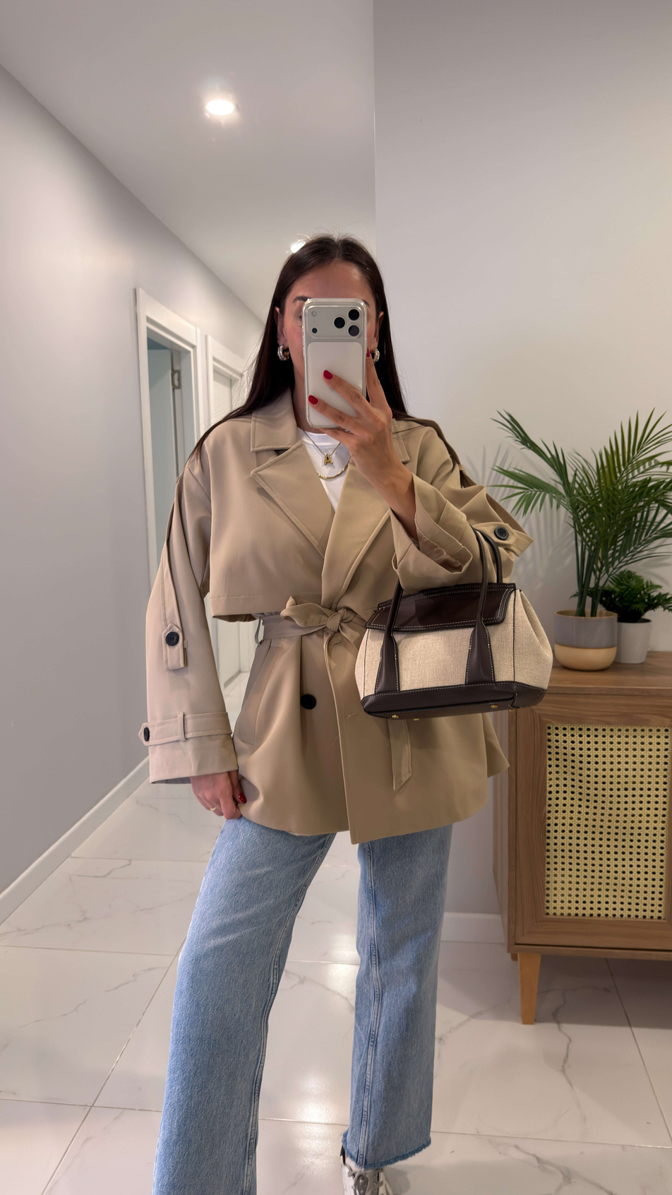 Nadisa Camel Kuşaklı Kısa Premium Trençkot