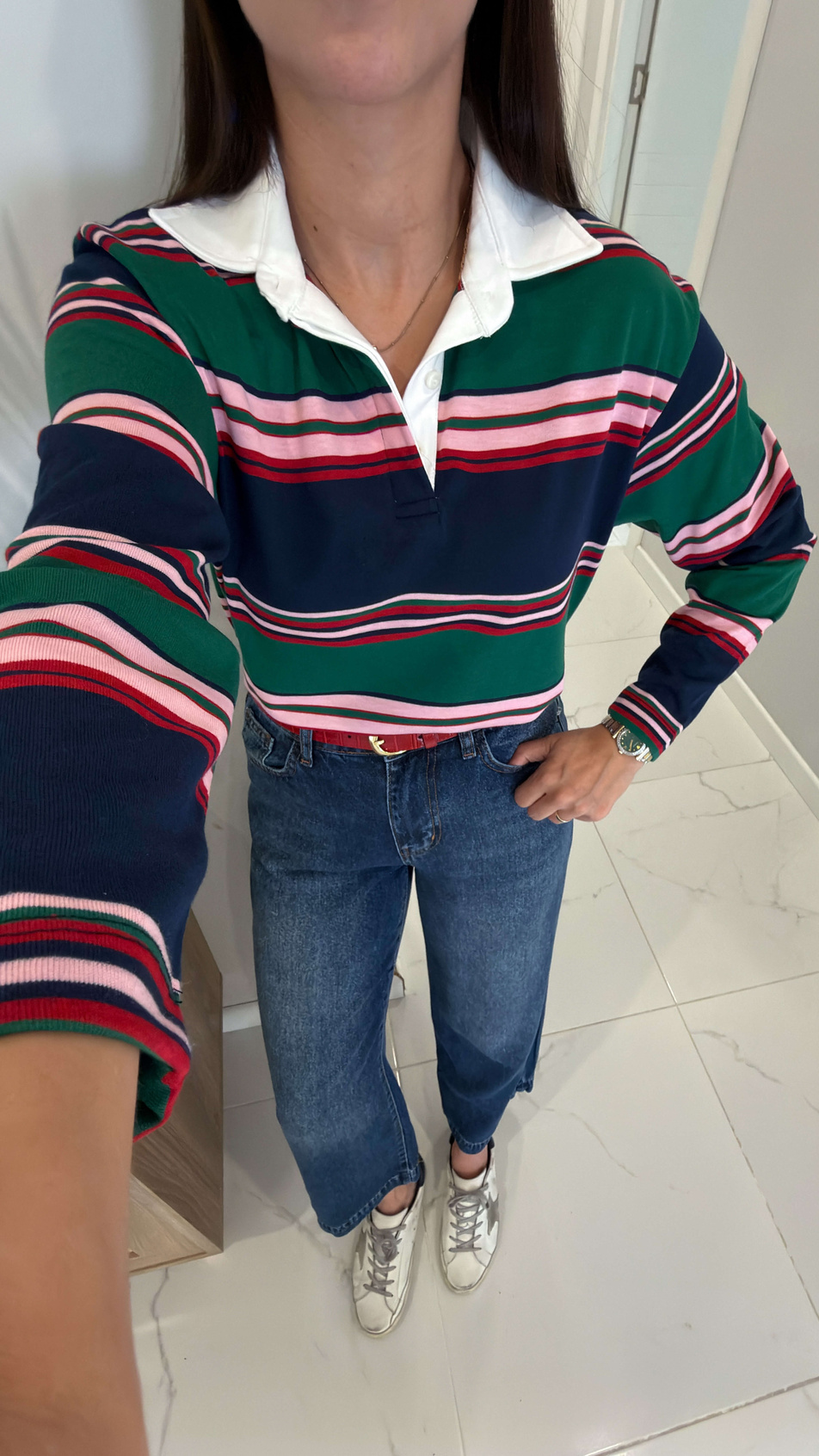 Nedira Lacivert Kırmızı Polo Yaka Sweat