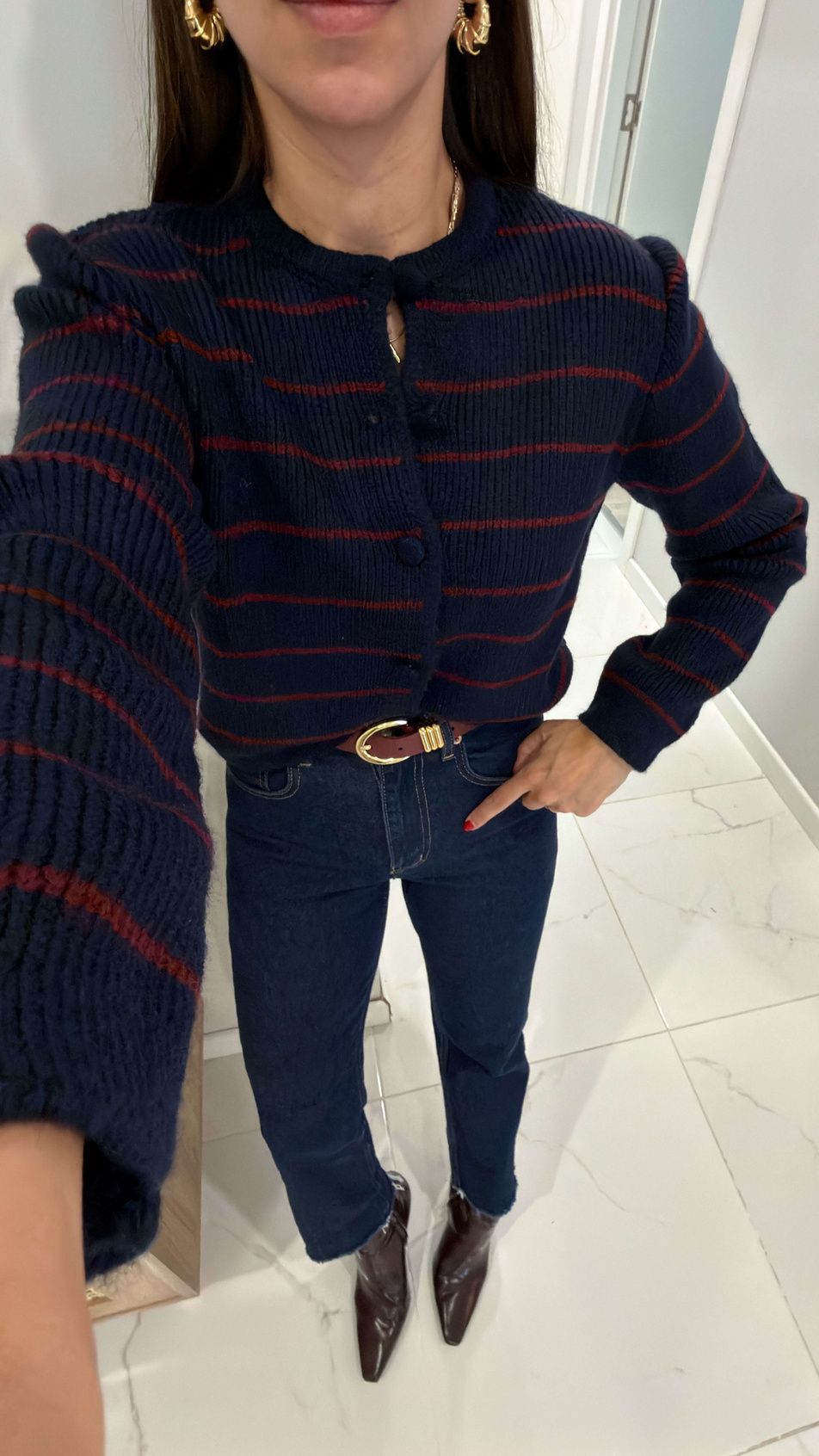 Nelida Lacivert Bordo Çizgili Hırka