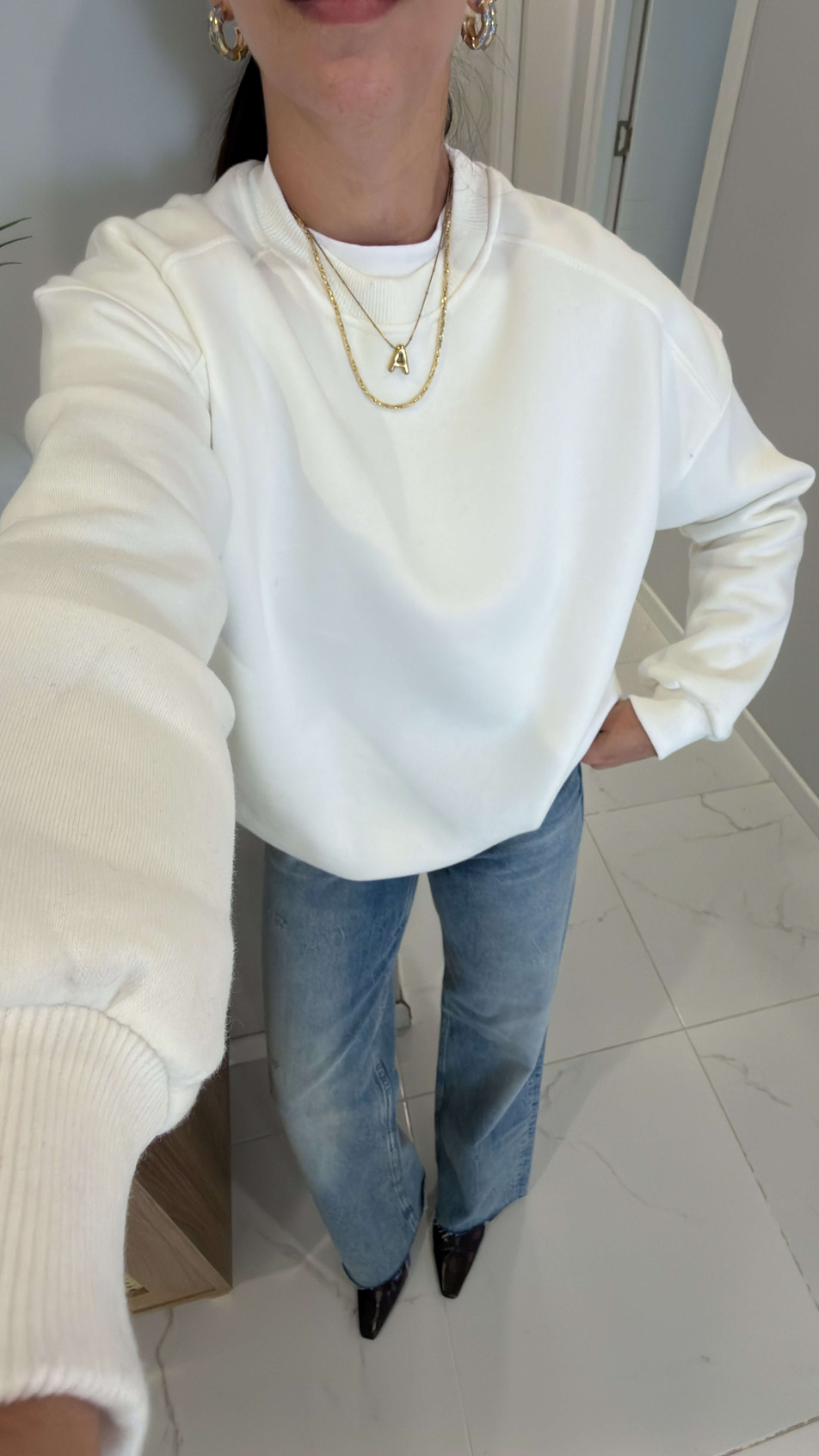 Nendy Beyaz Şardonlu Basic Sweat