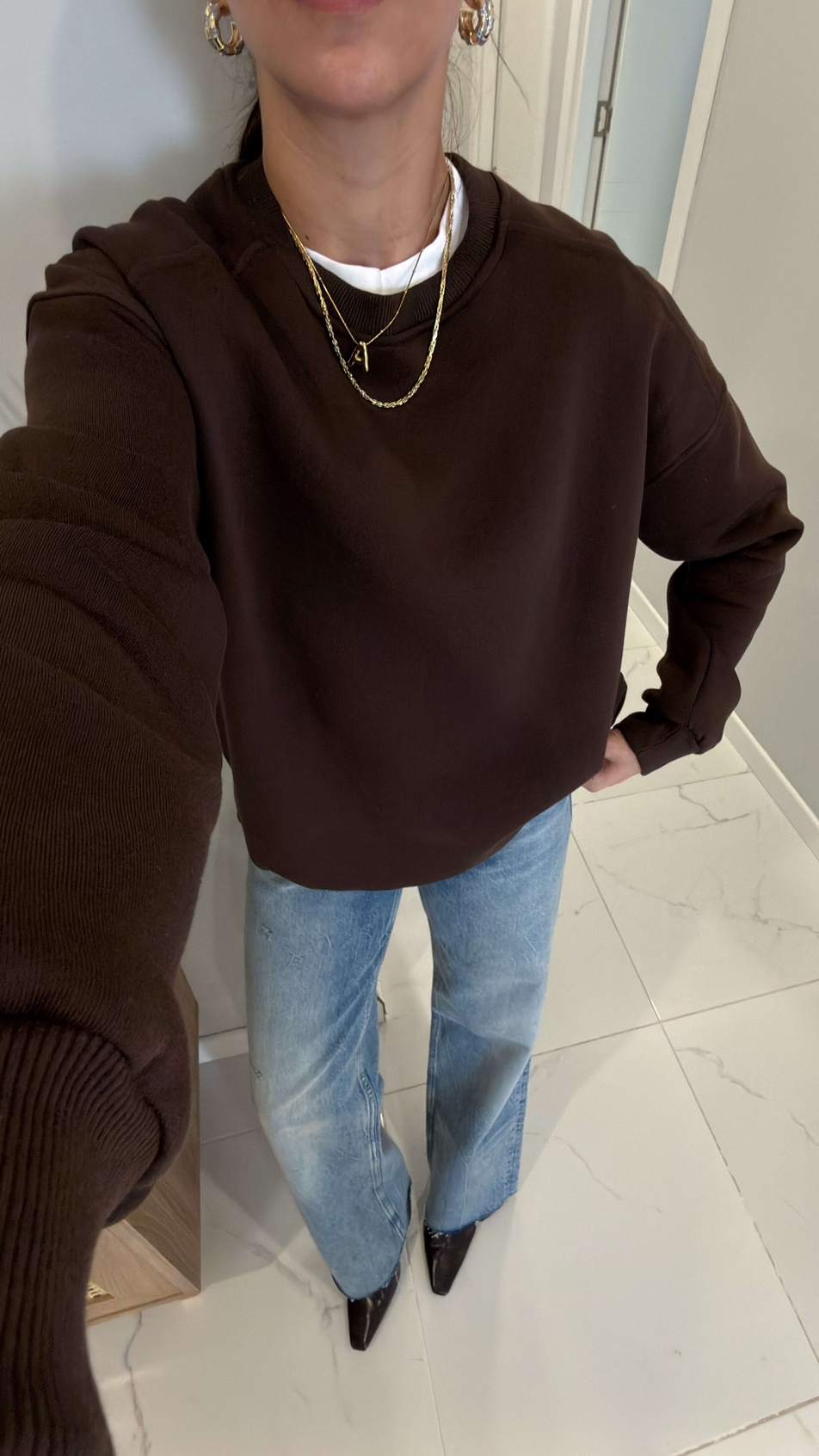Nendy Kahve Şardonlu Basic Sweat
