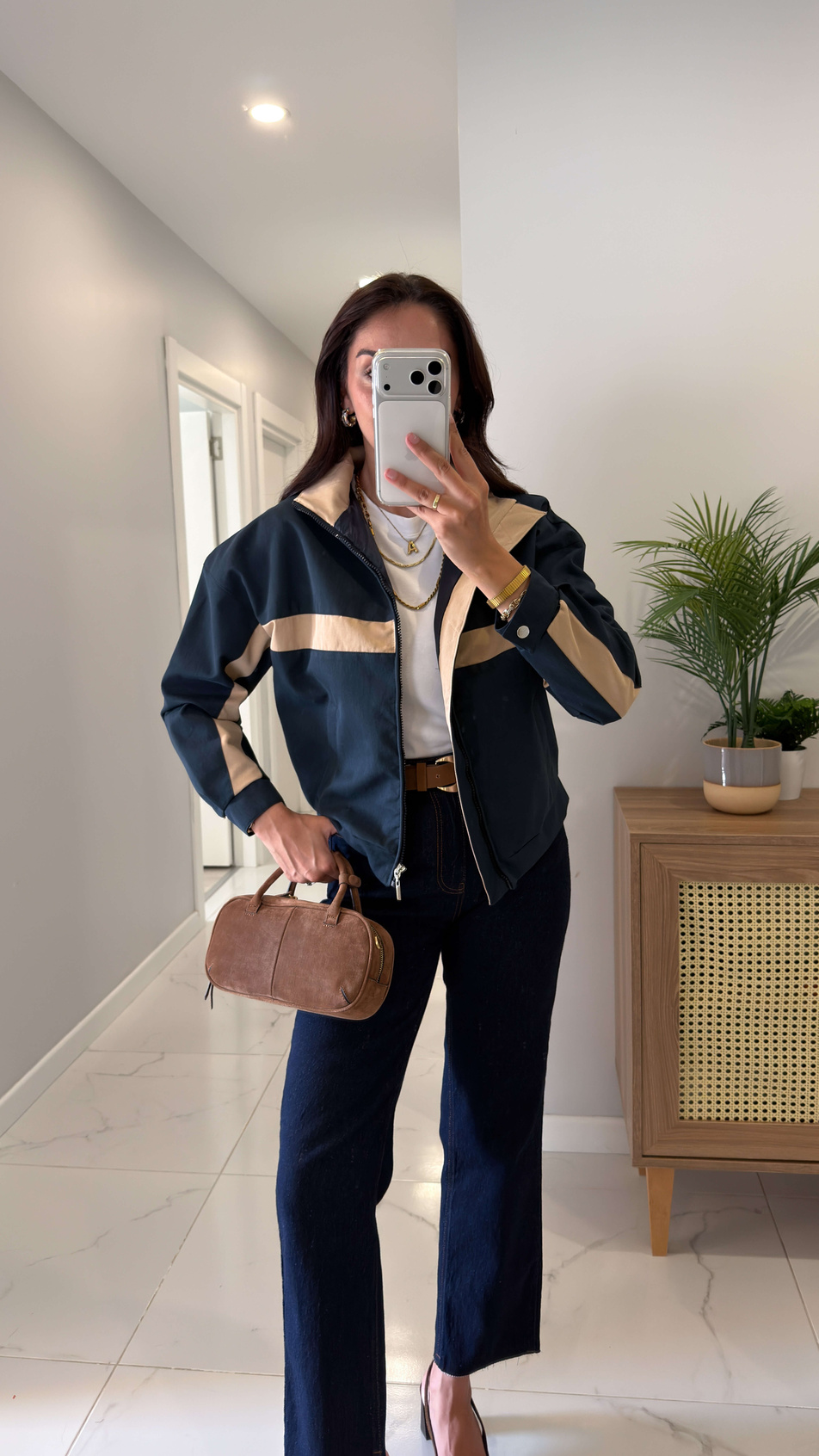 Nilana Lacivert Şerit Detaylı Fermuarlı Ceket