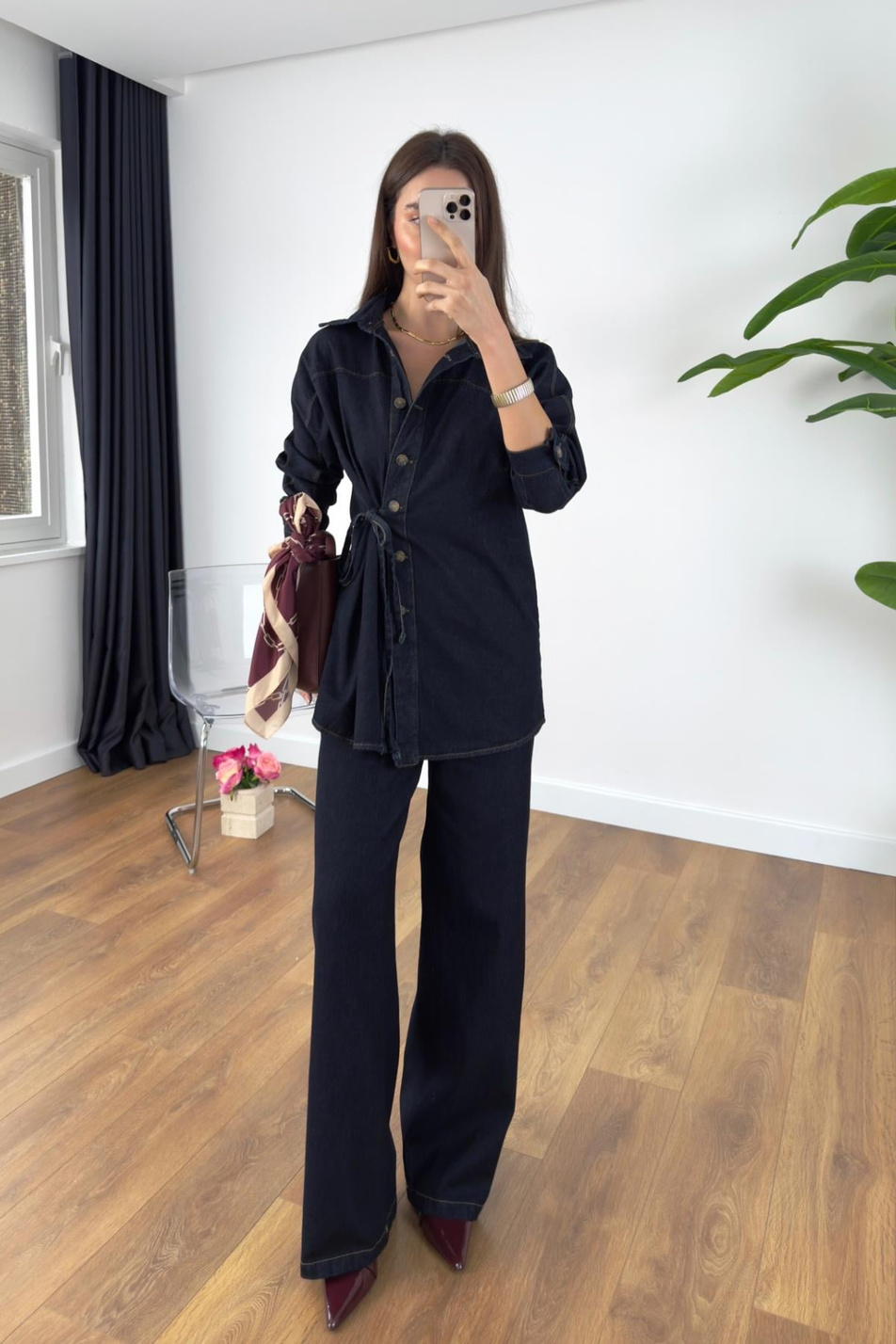 Nusla Dark Blue denim Pantolon Ceket Takım