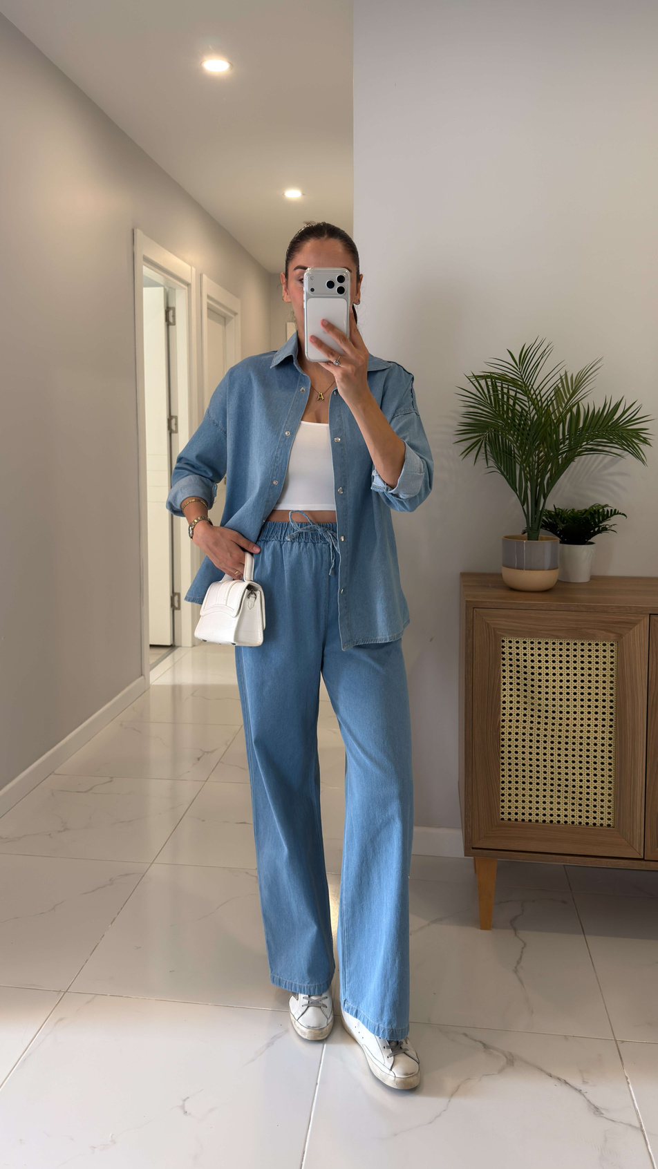 Riotta Mavi Denim Gömlek Pantolon Takım