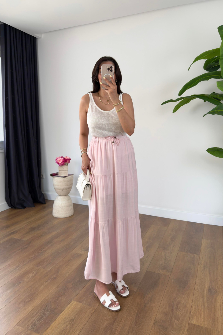 Rodi Pembe Boncuk Detaylı Astarlı Etek