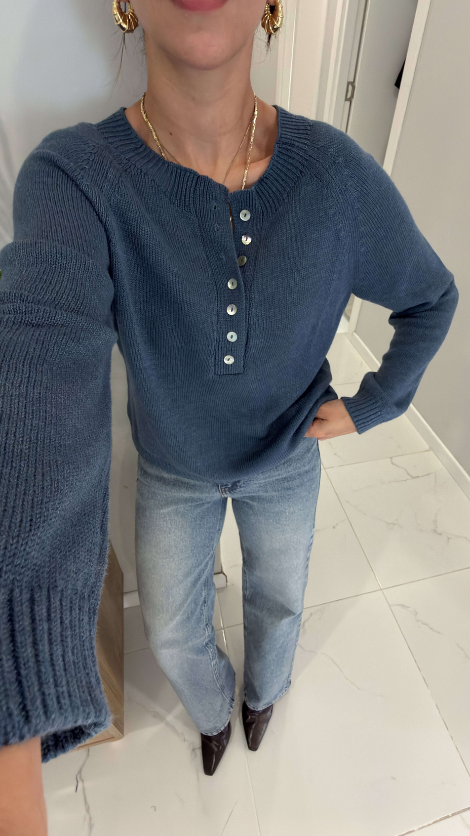 Senna İndigo Düğmeli Triko