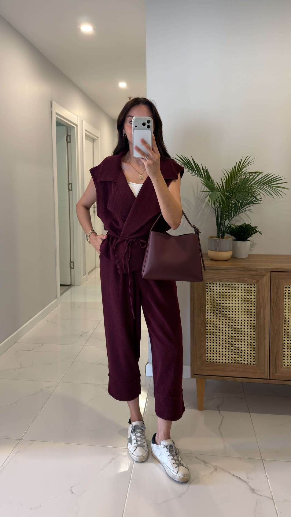 Siteros Bordo Keten Yelek Pantolon Takım