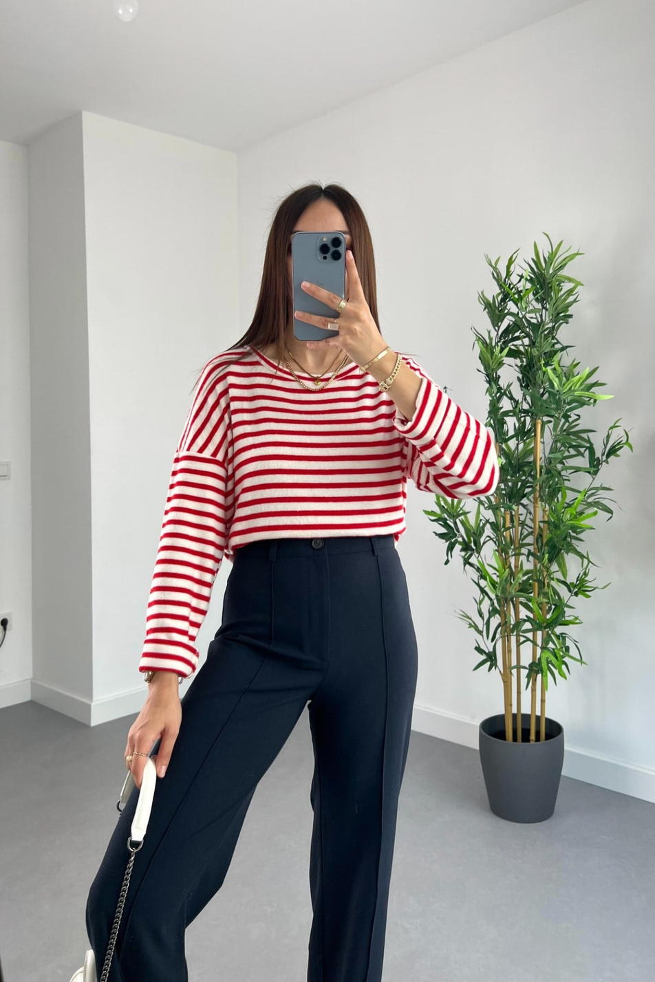 HM Kırmızı Beyaz Çizgili Sweatshirt