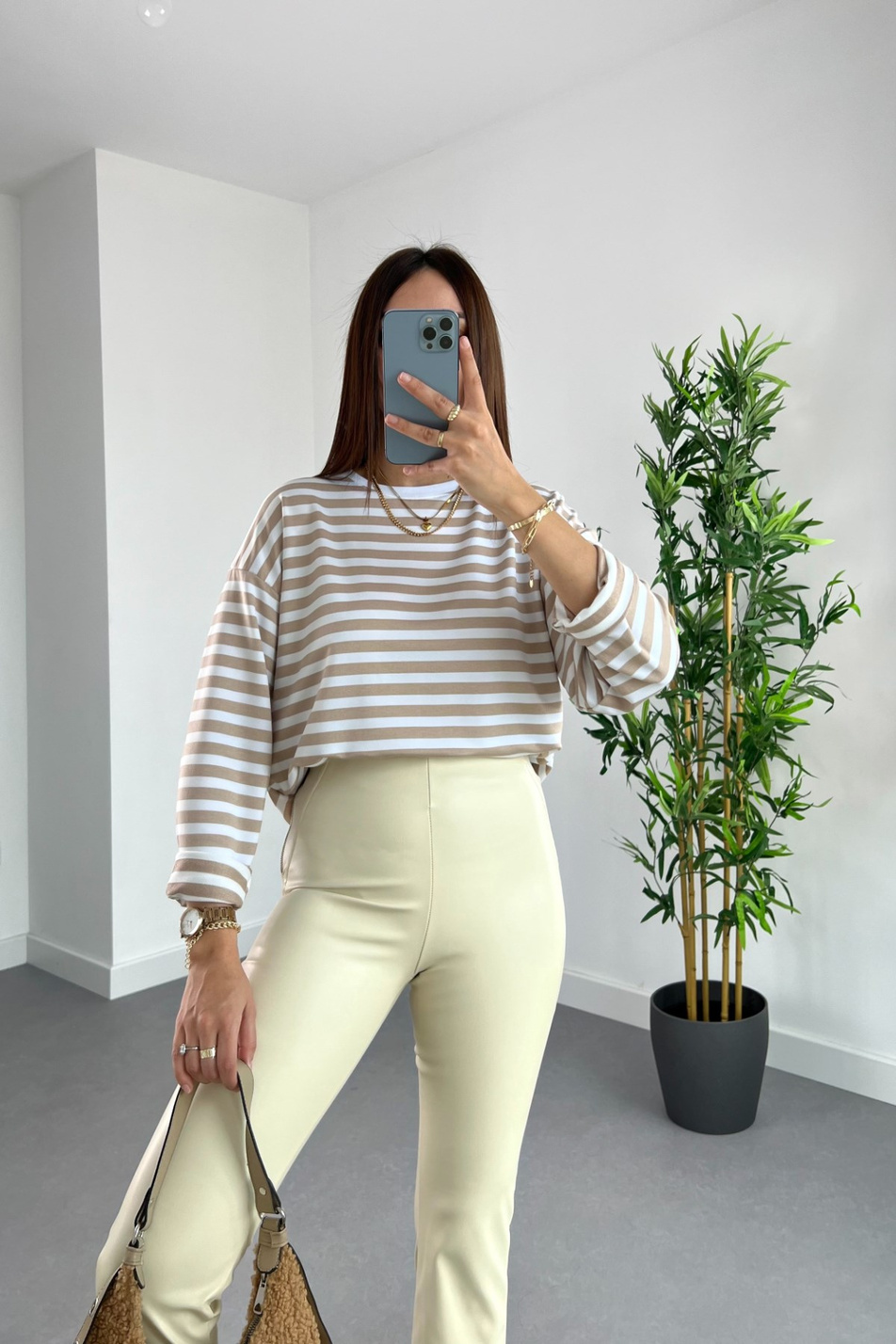 ZR Olesa Kahve Beyaz Çizgili Sweatshirt
