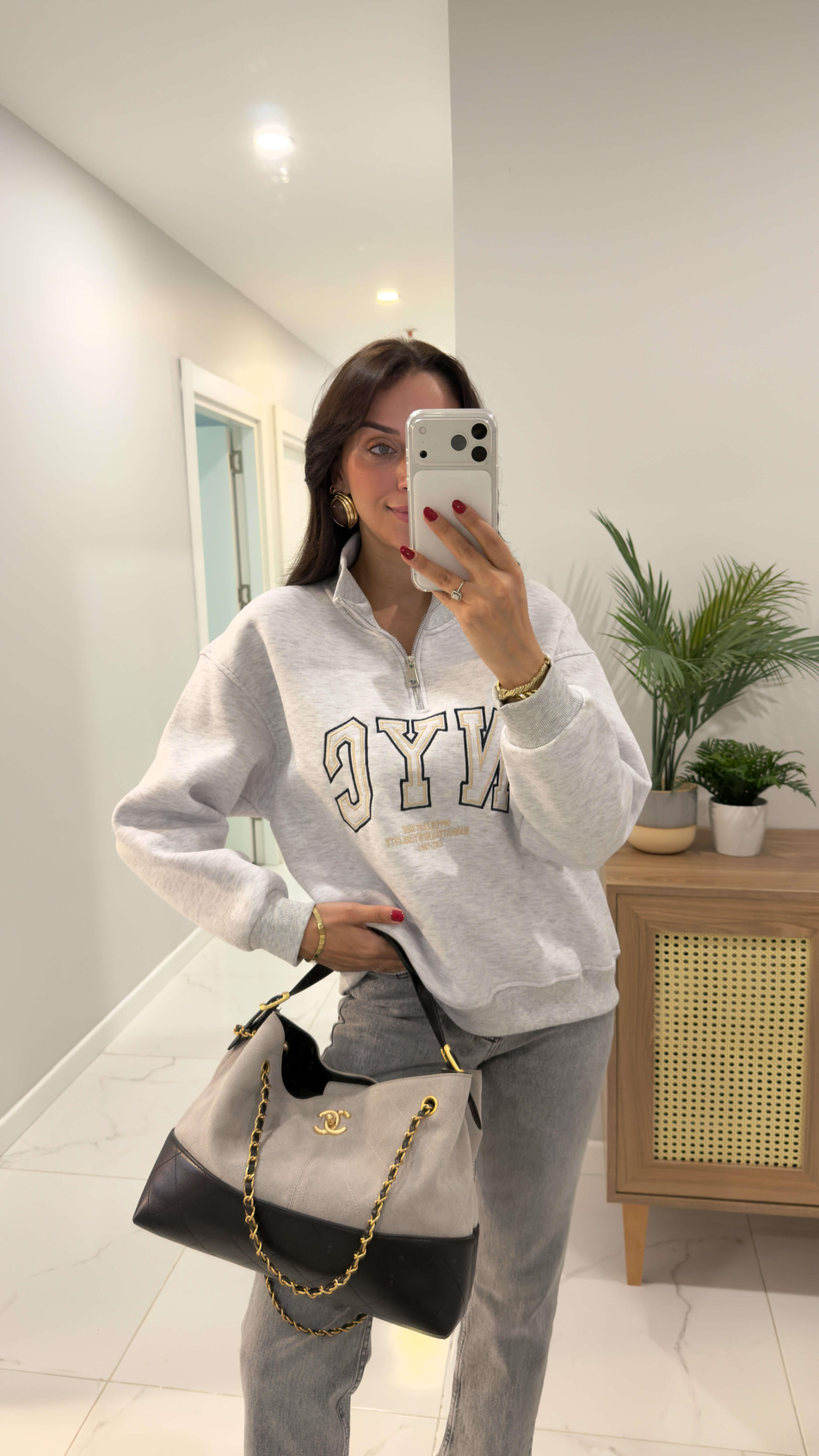 Tiessa Gri NYC Baskılı Sweat