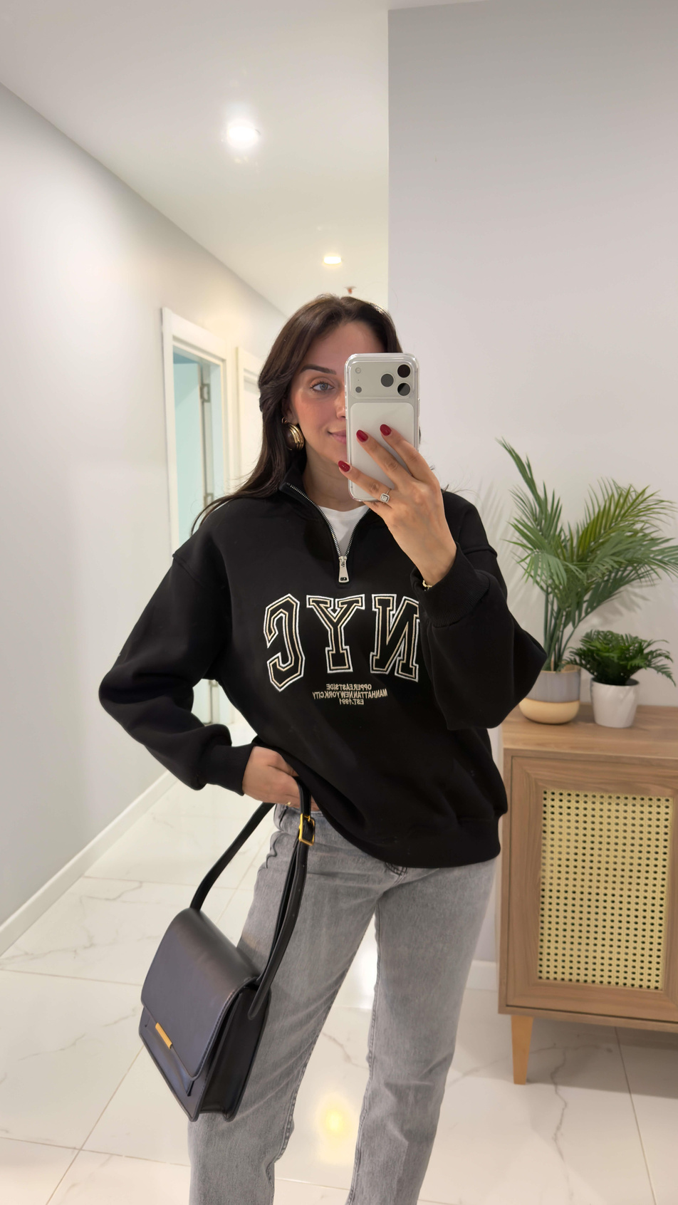 Tiessa Siyah NYC Baskılı Sweat