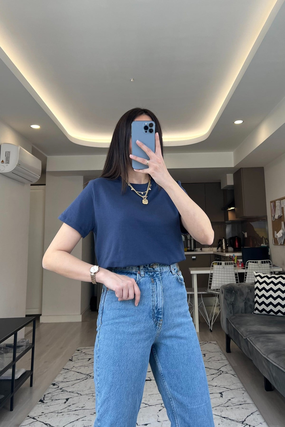 Bikbok Lacivert Basic Tişört