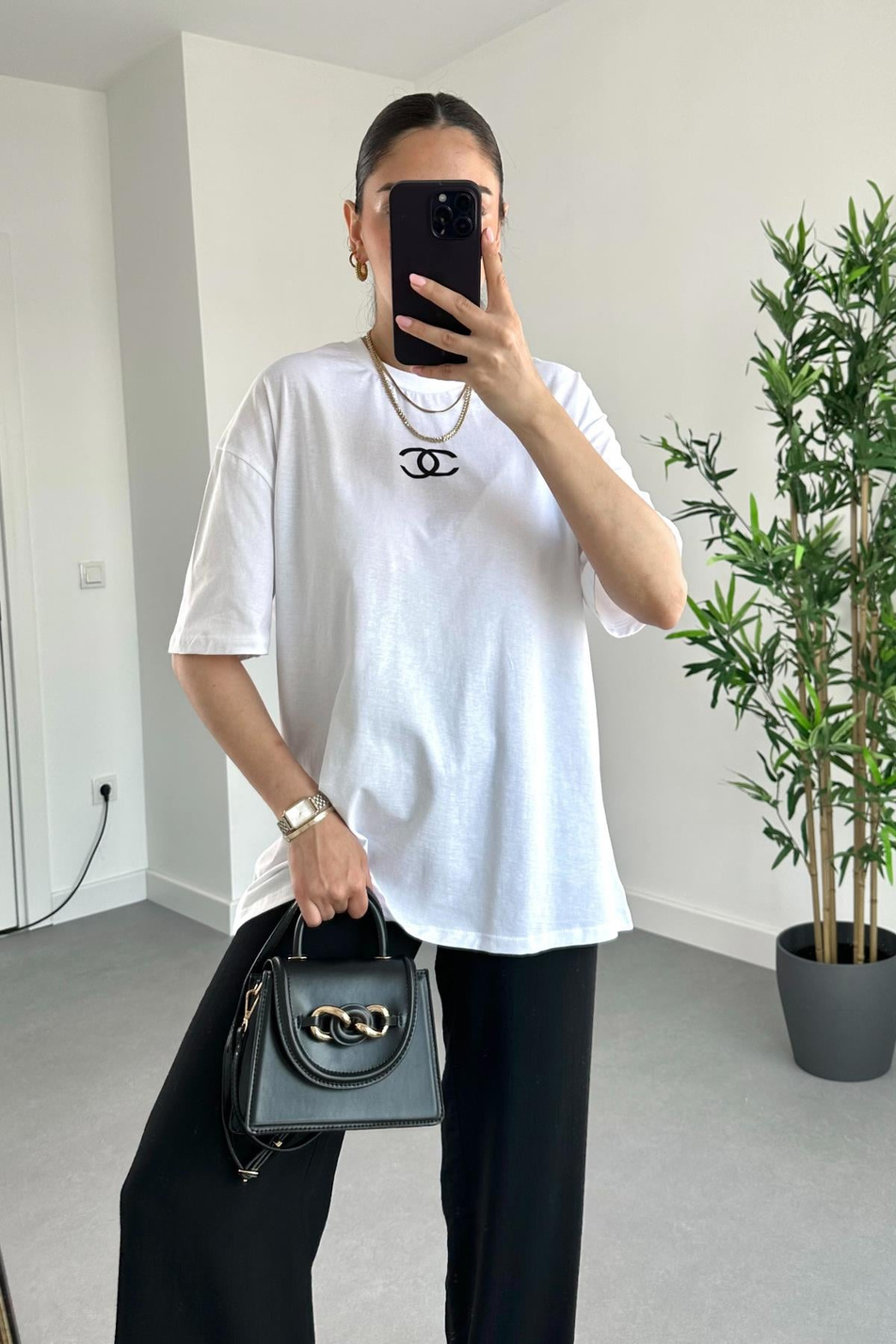 Chanel Logo Baskılı Beyaz Tişört