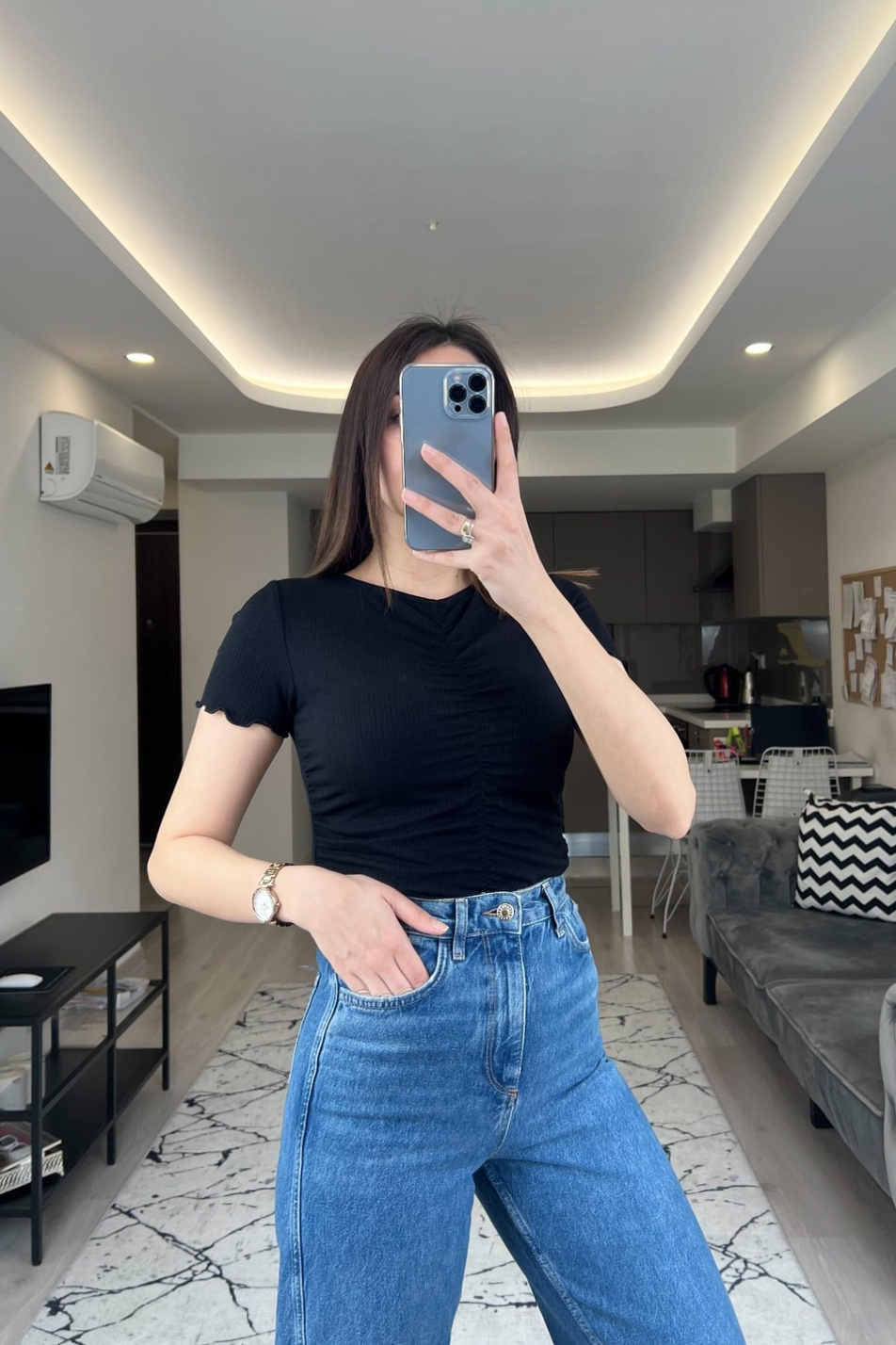 Na-kd Siyah Önü Büzgülü Tişört