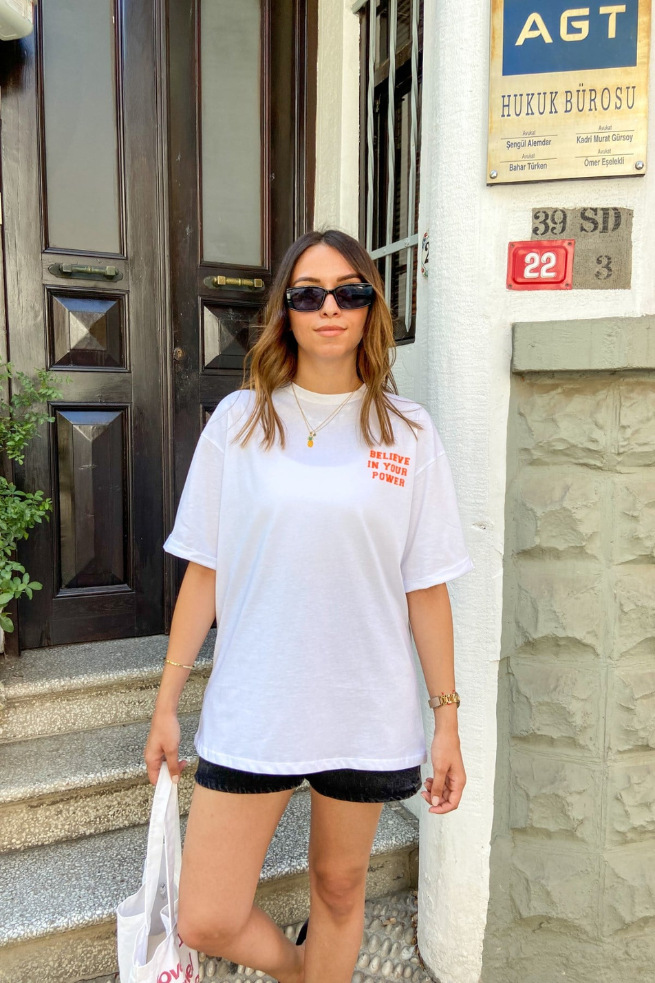 Turuncu Baskılı Oversize T-Shirt
