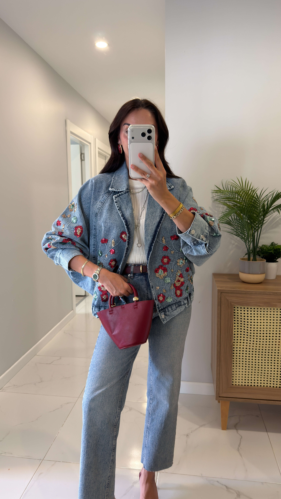Toves Mavi Nakış İşleme Detaylı Denim Ceket