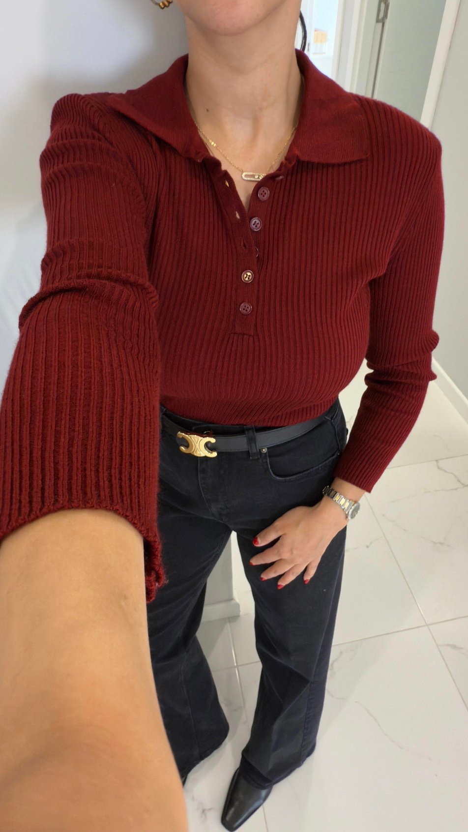 Unwera Bordo Polo Yaka Fitilli Triko