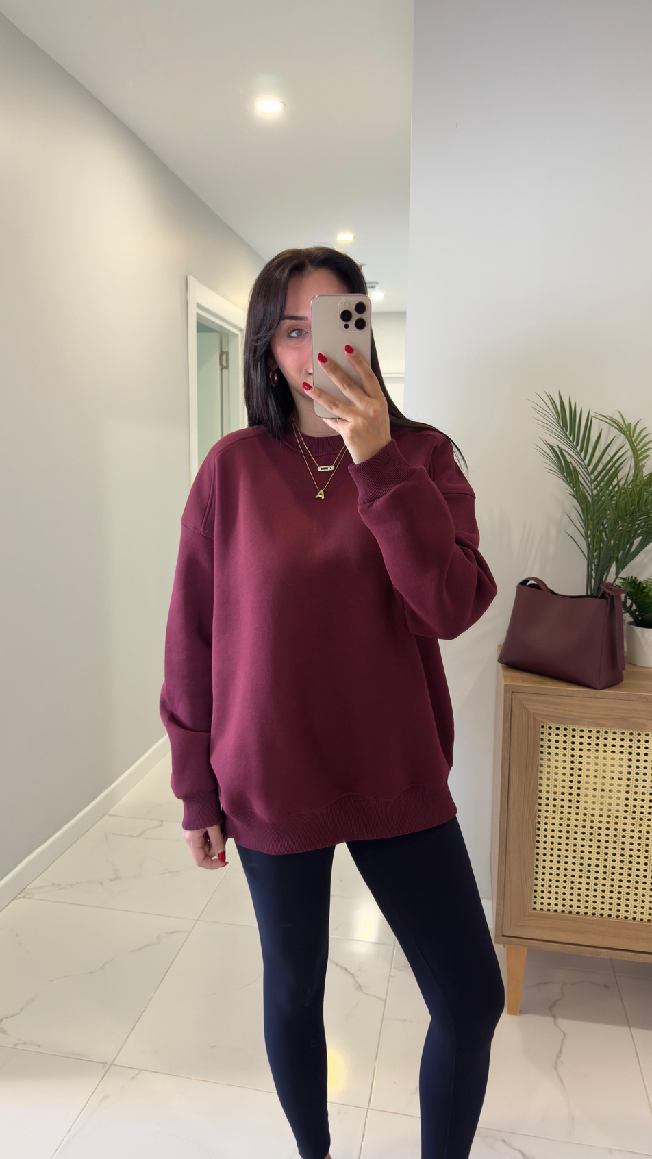 Valeria Bordo Oversize Basic Sweatshirt