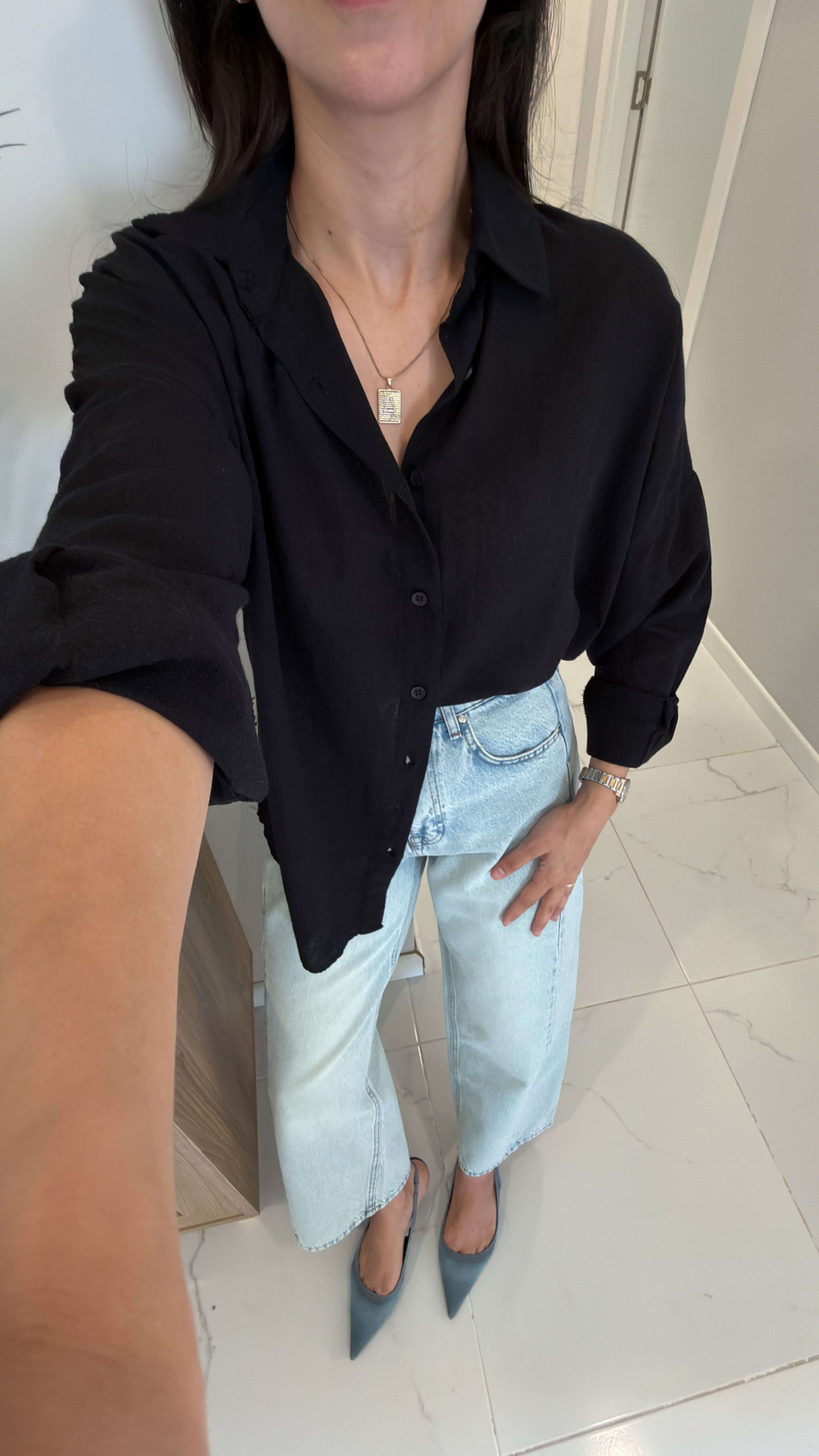 Verani Siyah Oversize Basic Gömlek