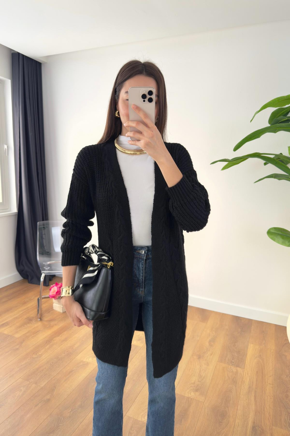 Vilveda Siyah Oversize Triko Hırka