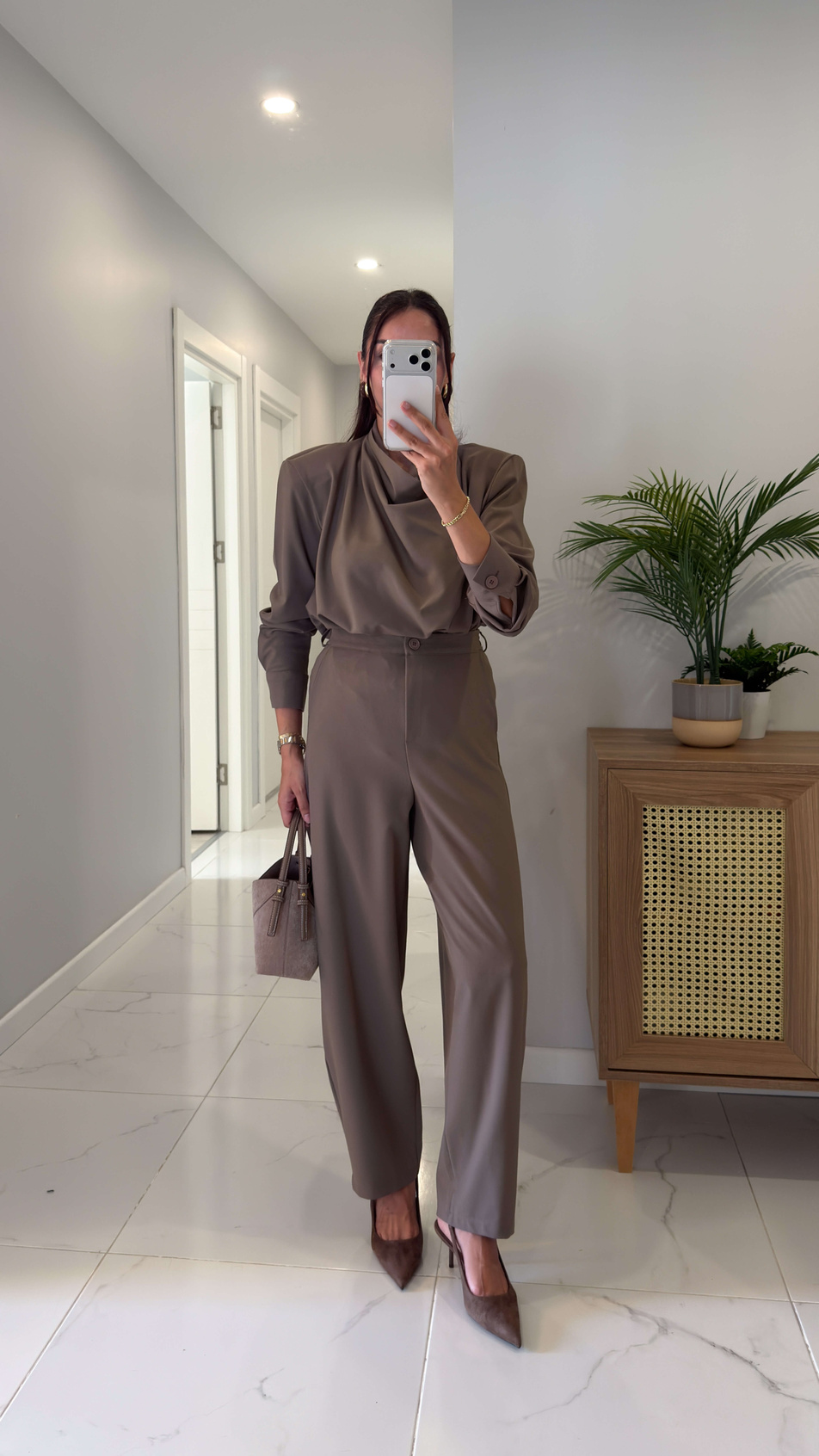 Zenna Vizon Vatkalı Bluz Pantolon Takım