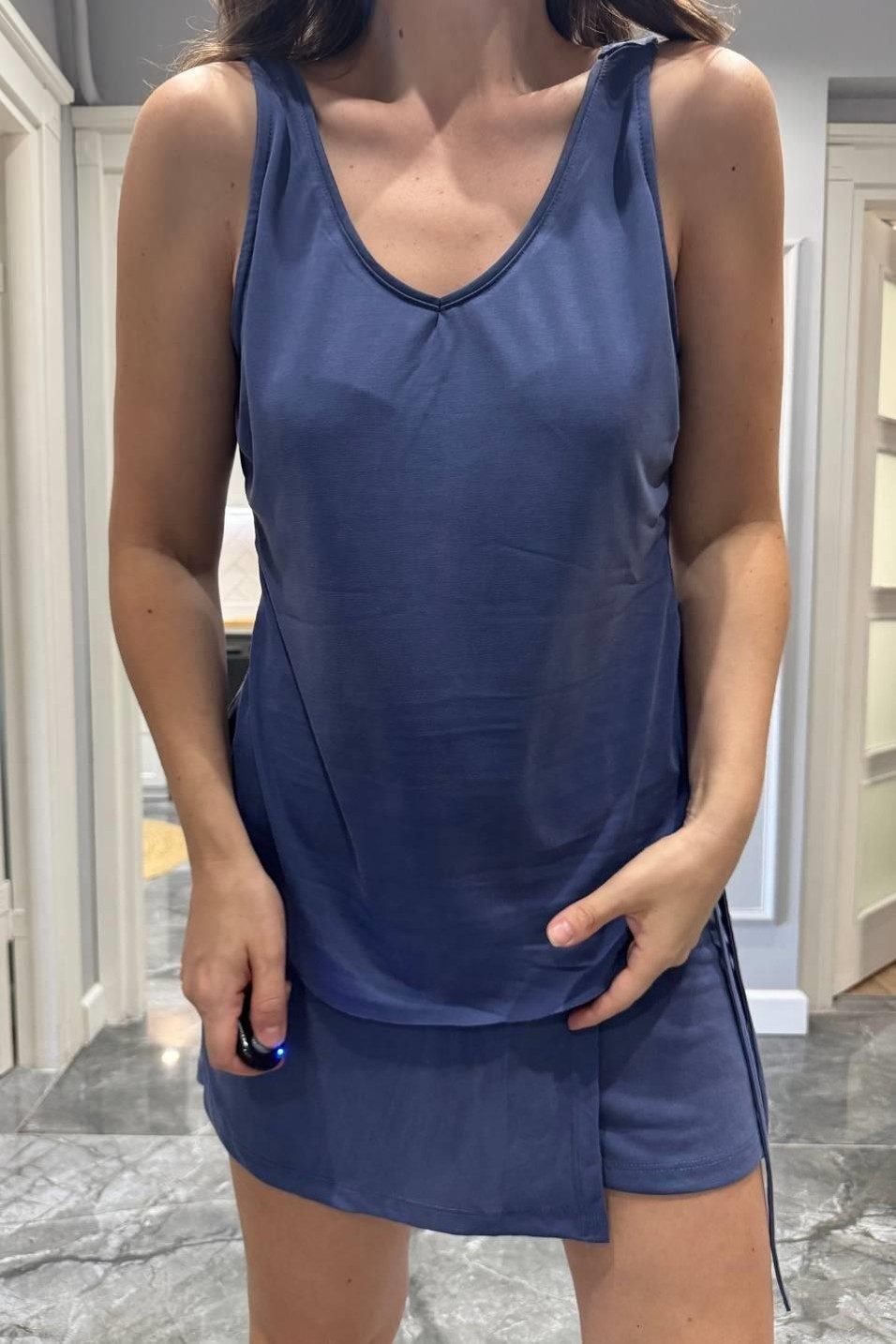 BluzAskılı Dökümlü Bluz Atlet İndigo